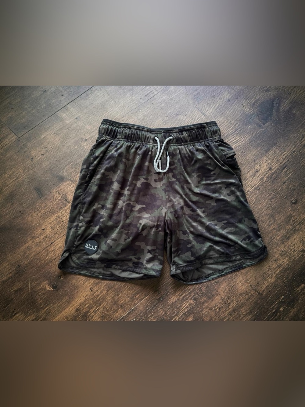 BYLT Basics Mens Medium Camo Athletic Shorts Built In Liner Drawstring